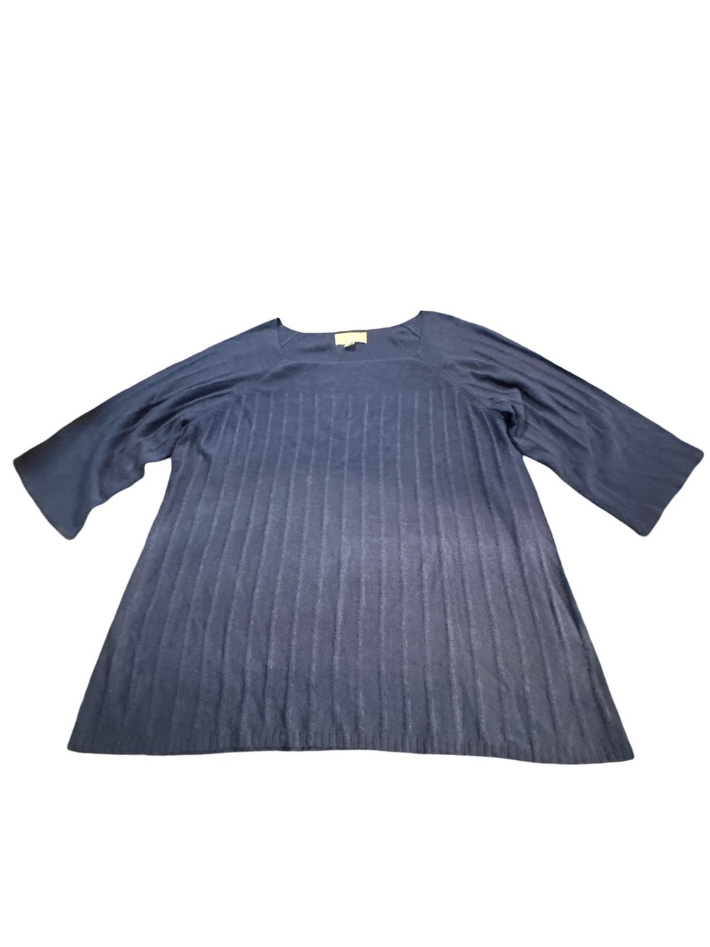 Avenue Navy Vertical Ribbed Knit Sweater 22/24 Plus Size 3/4 Sleeve Minimalist